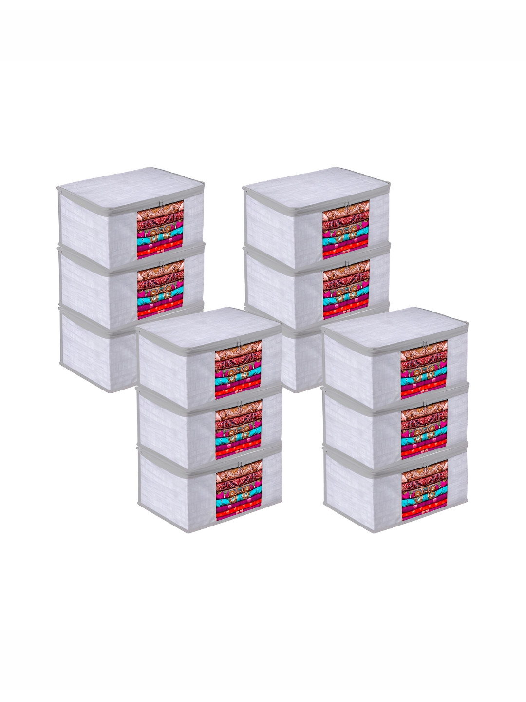 Kuber Industries Grey 12Pcs Regular Saree Cover With Transparent Window Organisers