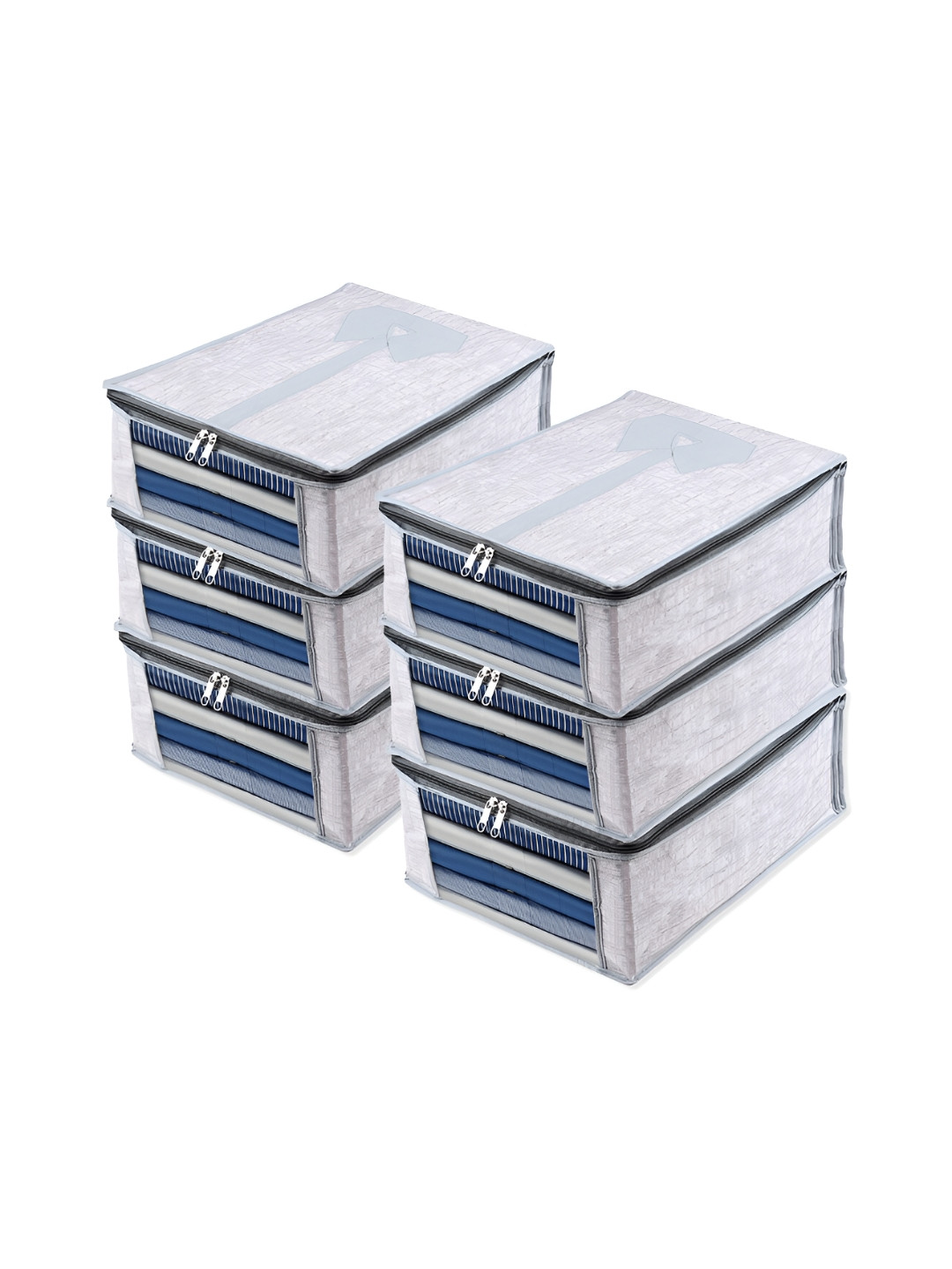 Kuber Industries Grey & Transparent 6 Pieces Jute Printed Shirt Cover Wardrobe Organisers