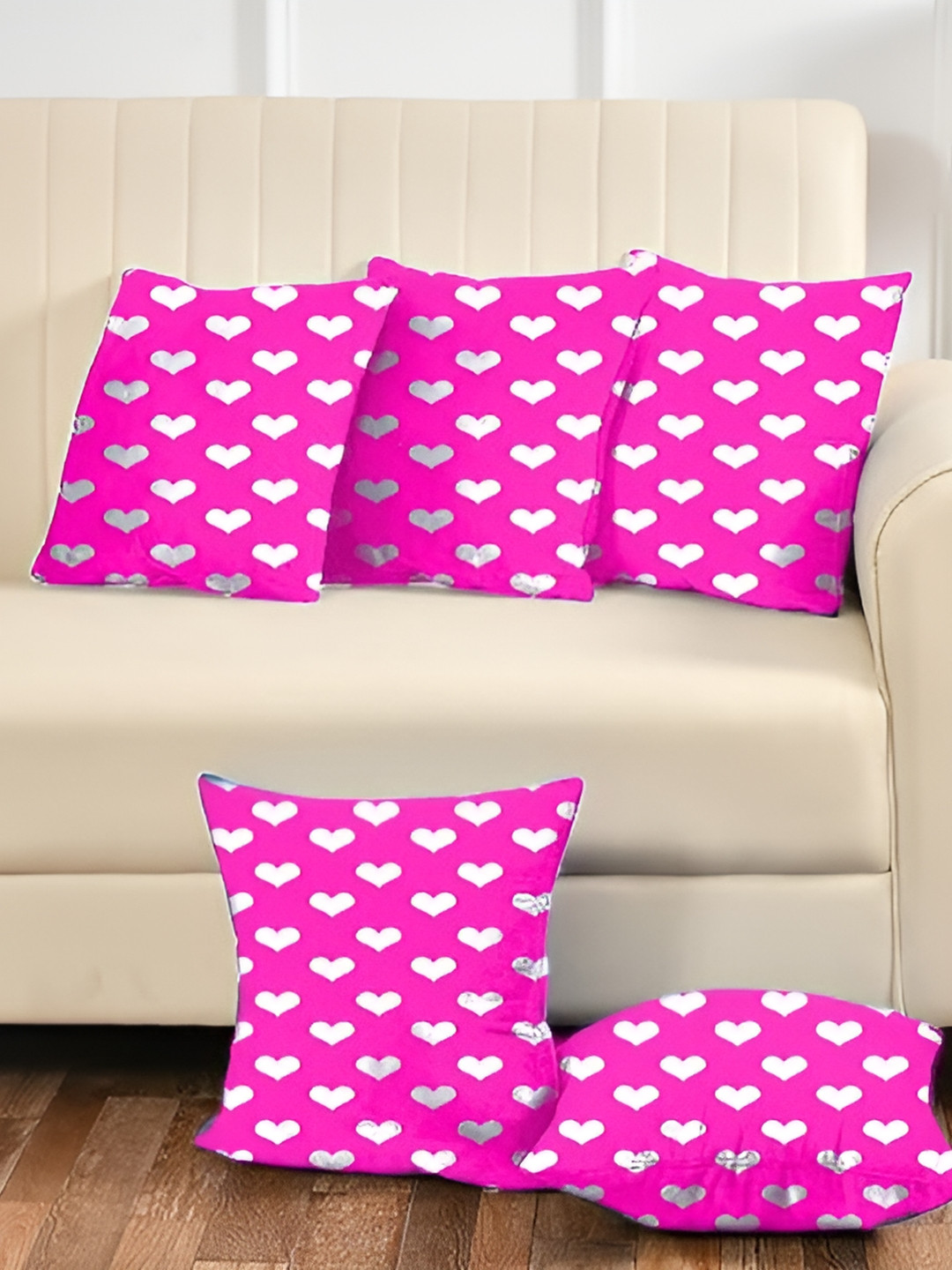 DADDY COOL Pink & White 5 Pieces Printed Microfiber Filled Cushions