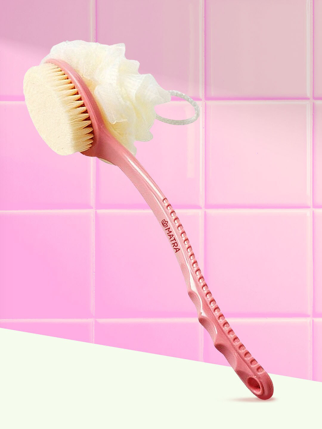 MATRA 2 In 1 Back Bath Brush Curved Long Handle With Loofah Sponge Scrubber