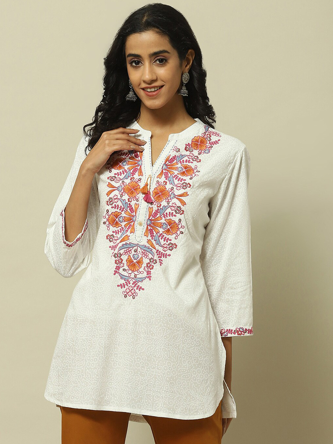 Rangriti Mandarin Collar Floral Print Mandarin Collar Top