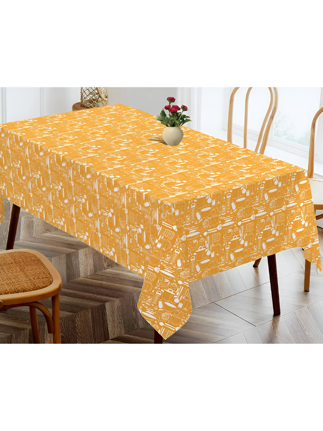 OASIS Yellow Printed Cotton 4-Seater Table Cover