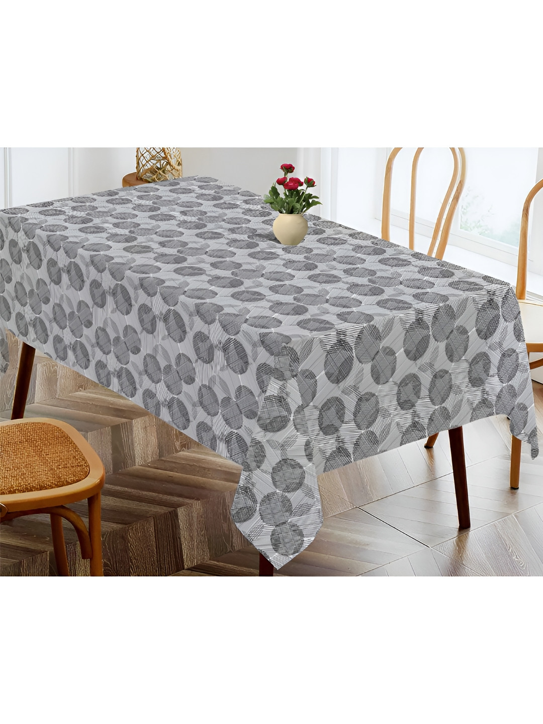 OASIS Black & Grey Geometric Printed Cotton Rectangular Shaped 4 Seater Table Cover
