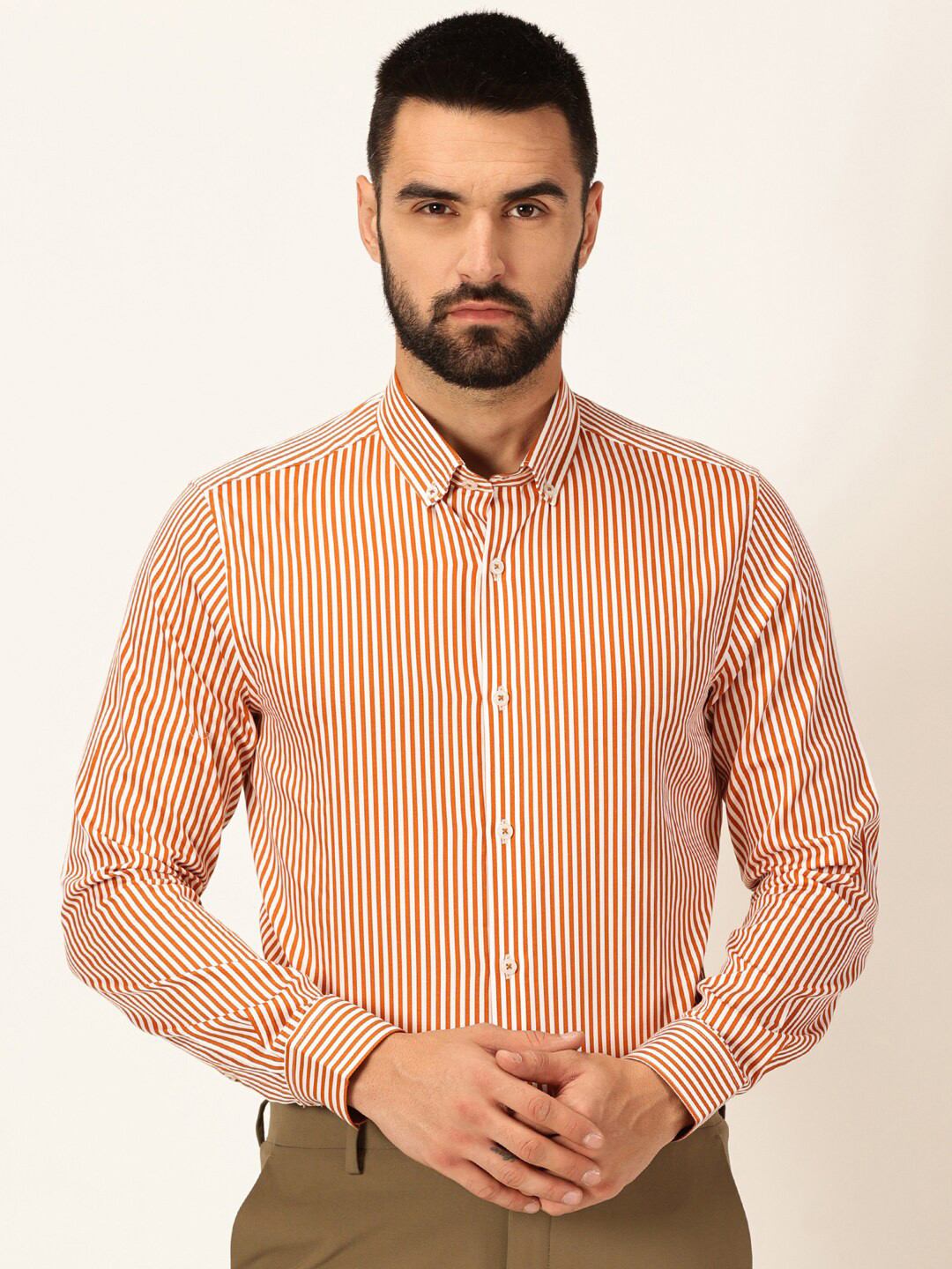 Thomas Scott Premium Striped Button-Down Collar Long Sleeves Formal Shirt