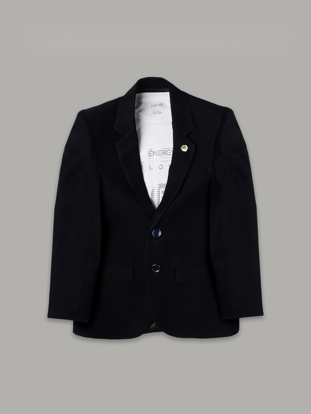 CAVIO Boys Comfort Fit Notched Lapel Collar Pure Cotton Single-Breasted Blazer & T-Shirt
