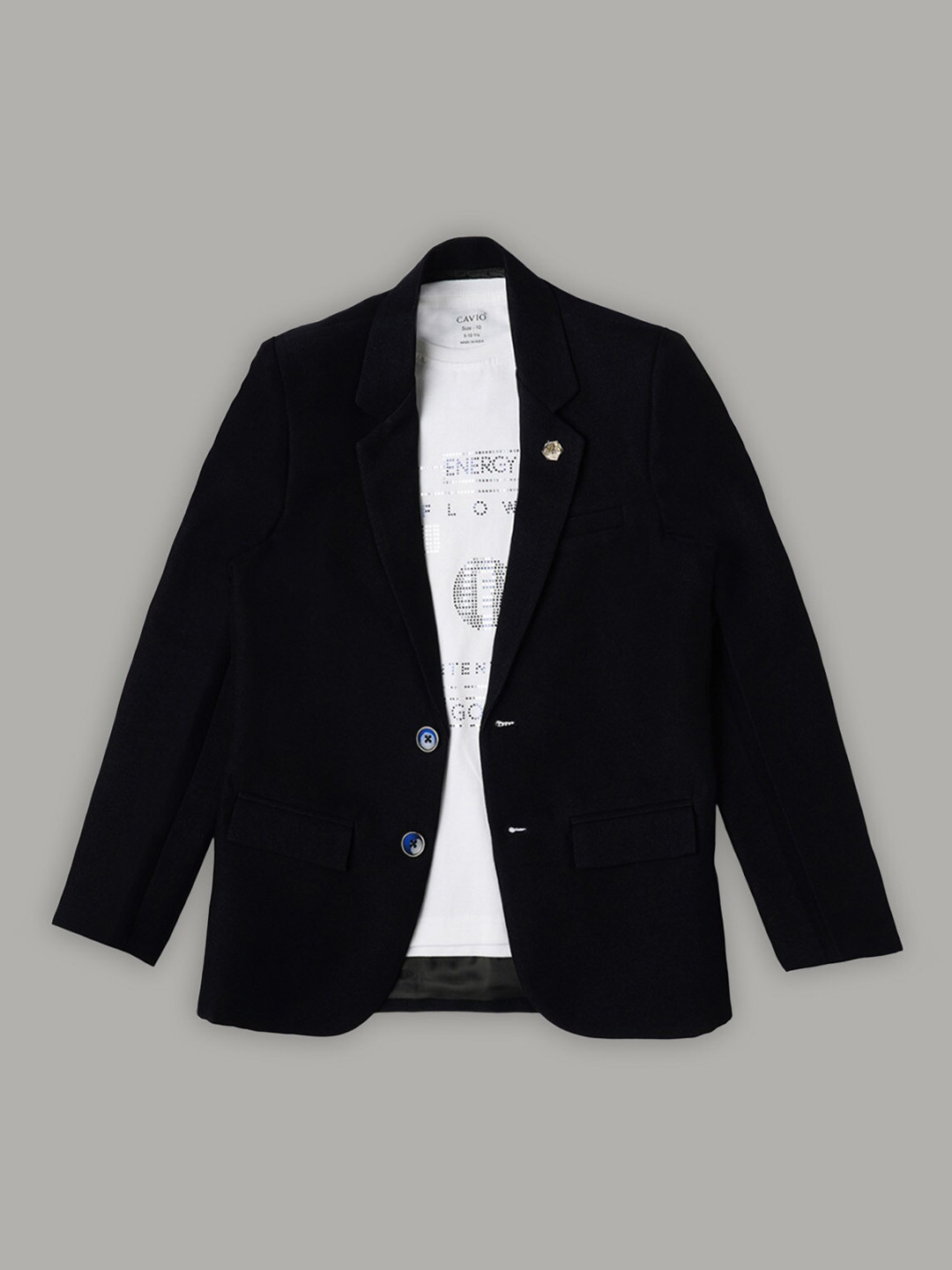 CAVIO Boys Pure Cotton Notched Lapel Collar Single-Breasted Blazer With T-Shirt