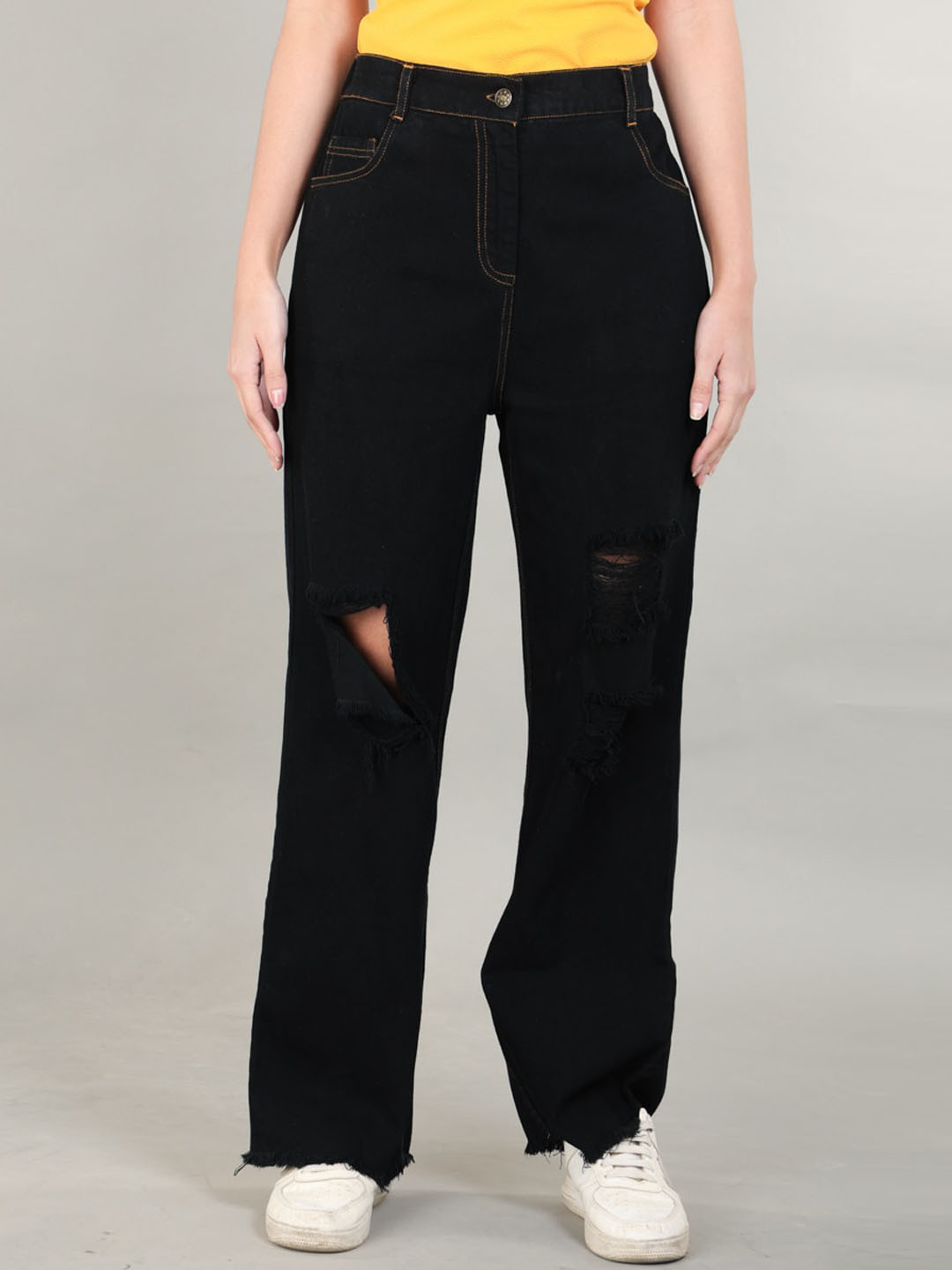 The Roadster Lifestyle Co. Women Black Low Distress Cotton Straight No Fade Jeans