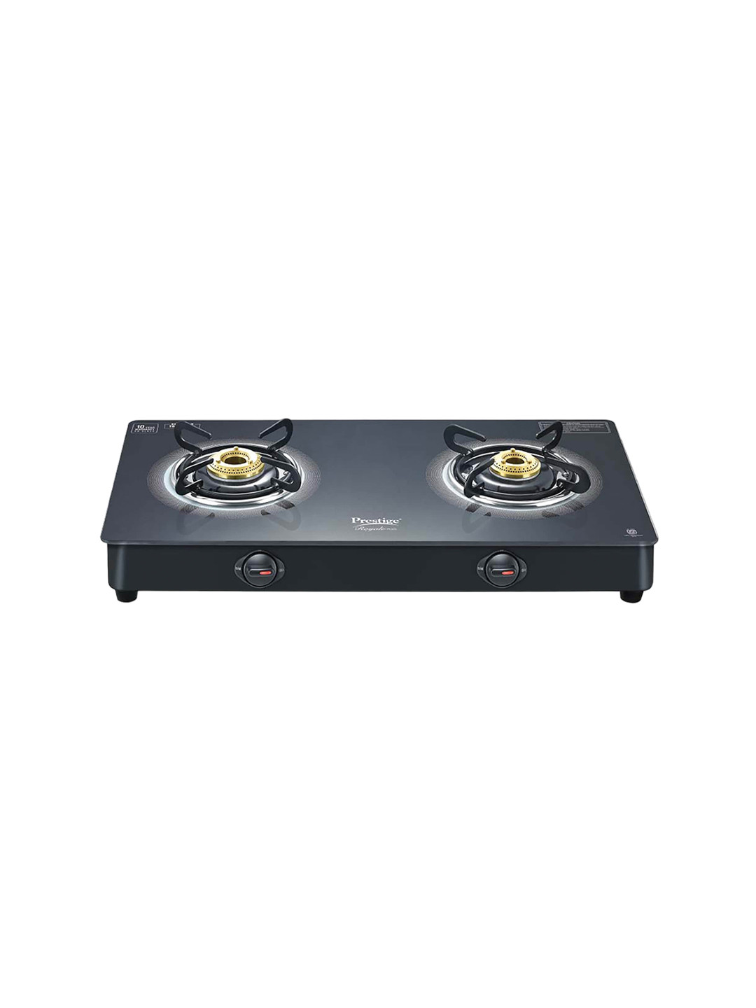 Prestige Black Royale +Gt02 Toughened Glass Top Manual 2 Burners Gas Stove