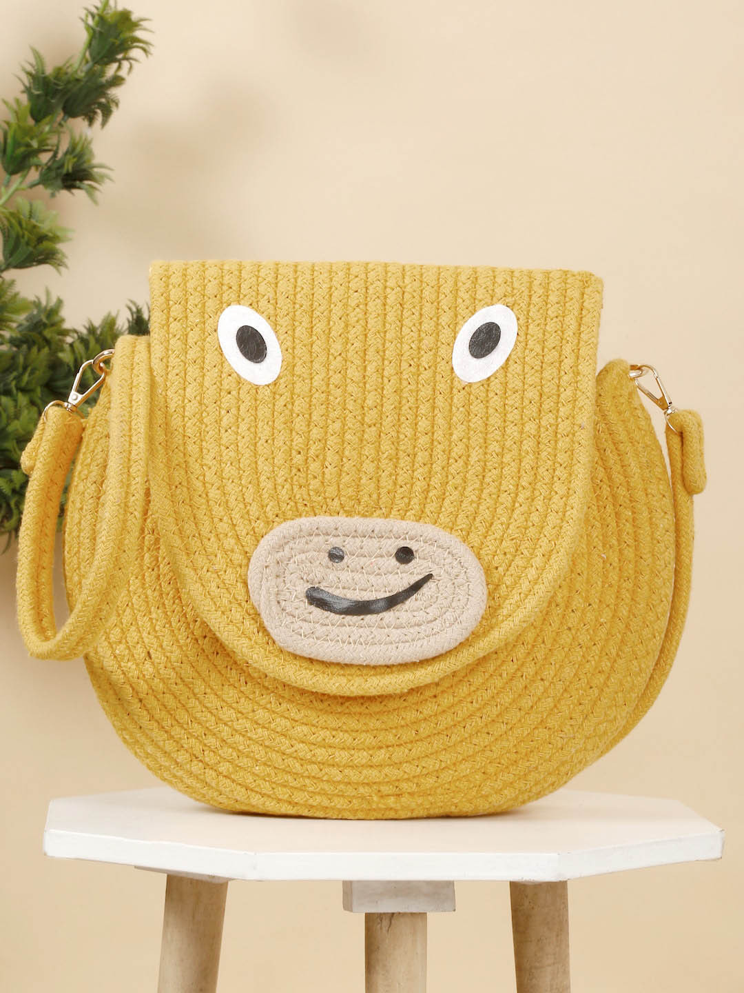 FABINALIV Cartoon Design Macrame Braided Cotton Sling Bag