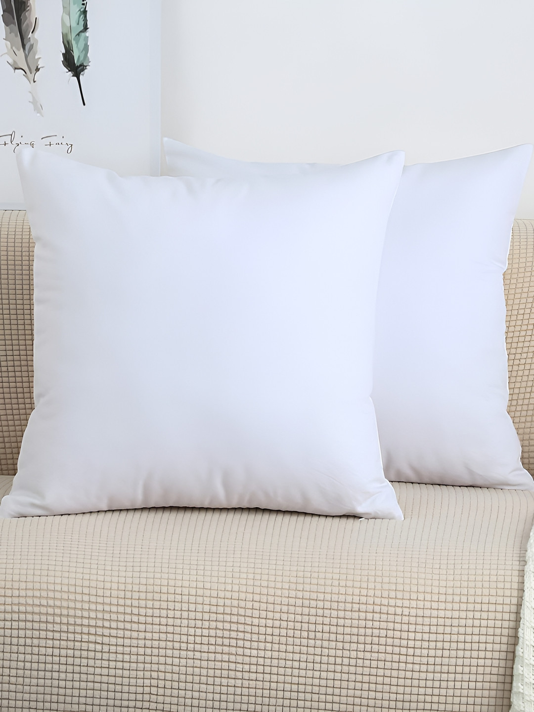 UrbanArts White 2 Pcs Square Filled Cushions