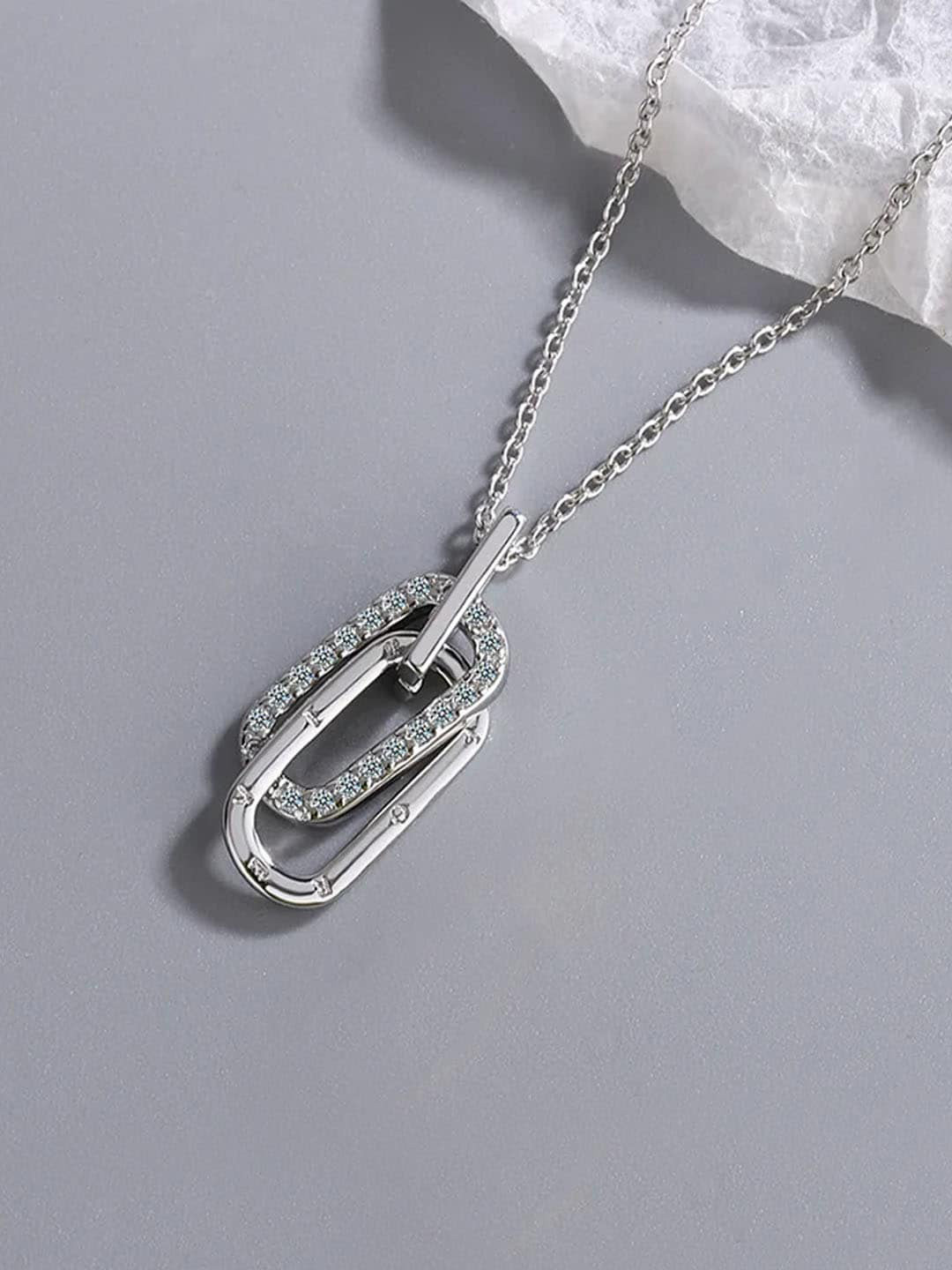 Krelin Silver-Plated Stainless Steel Interlocking Oval Design Pendant & Chain