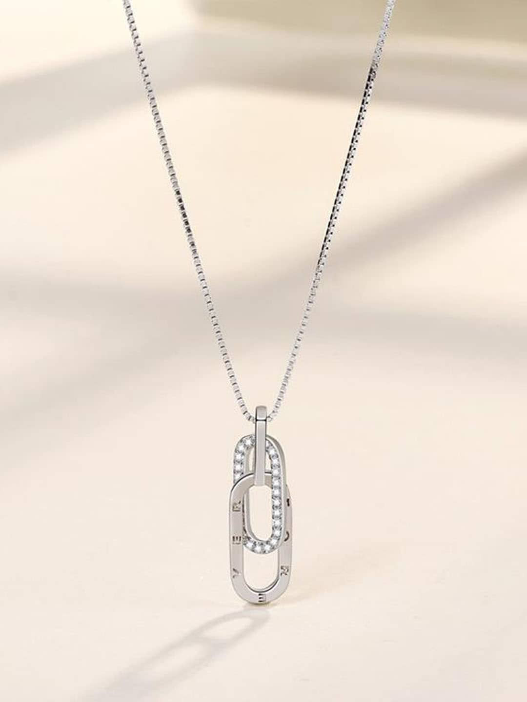 Krelin Silver-Plated Stainless Steel Interlocking Oval Design Pendant & Chain