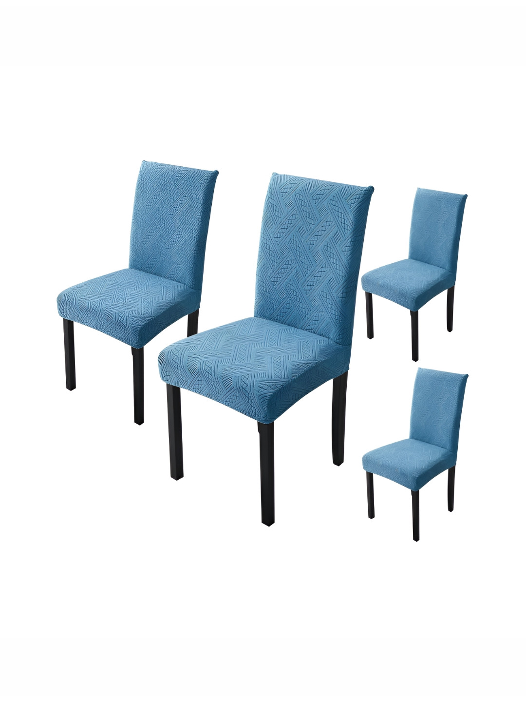HOUSE OF QUIRK 4 Pieces Blue Printed Stretchable Dining Table Chair Covers