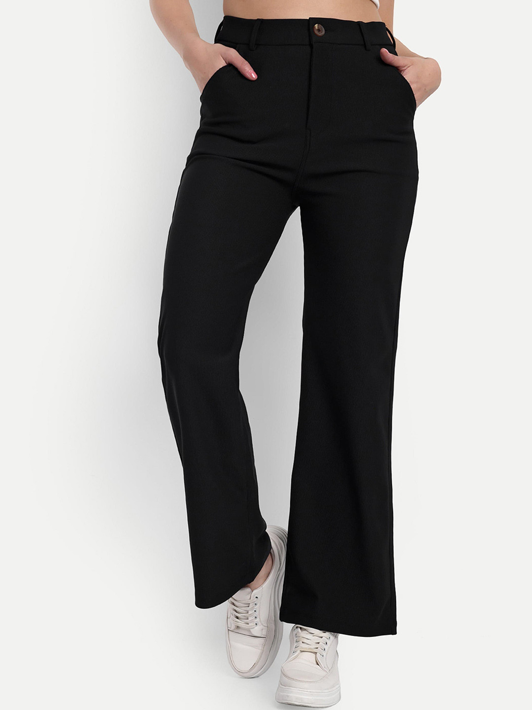 BROADSTAR Women Smart Straight Fit High-Rise Easy Wash Corduroy Cotton Parallel Trouser