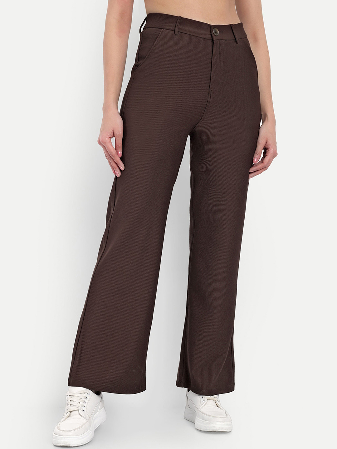 BROADSTAR Women Smart Straight Fit High-Rise Easy Wash Corduroy Cotton Parallel Trouser