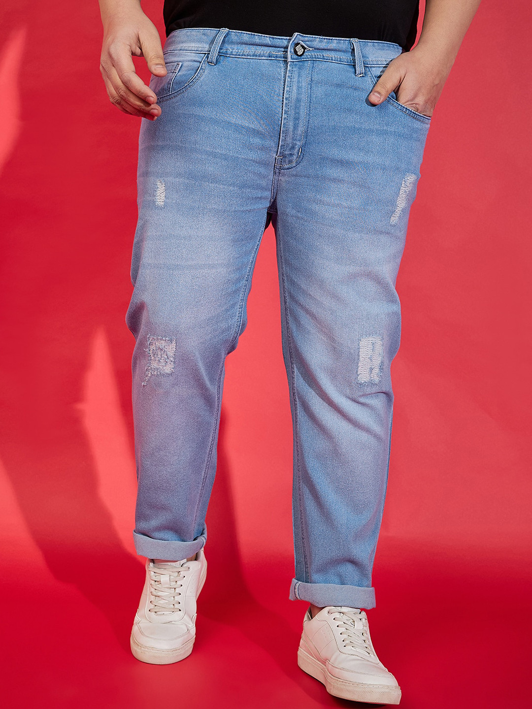 bigbanana Men Plus Size Low Distress Light Fade Stretchable Jeans