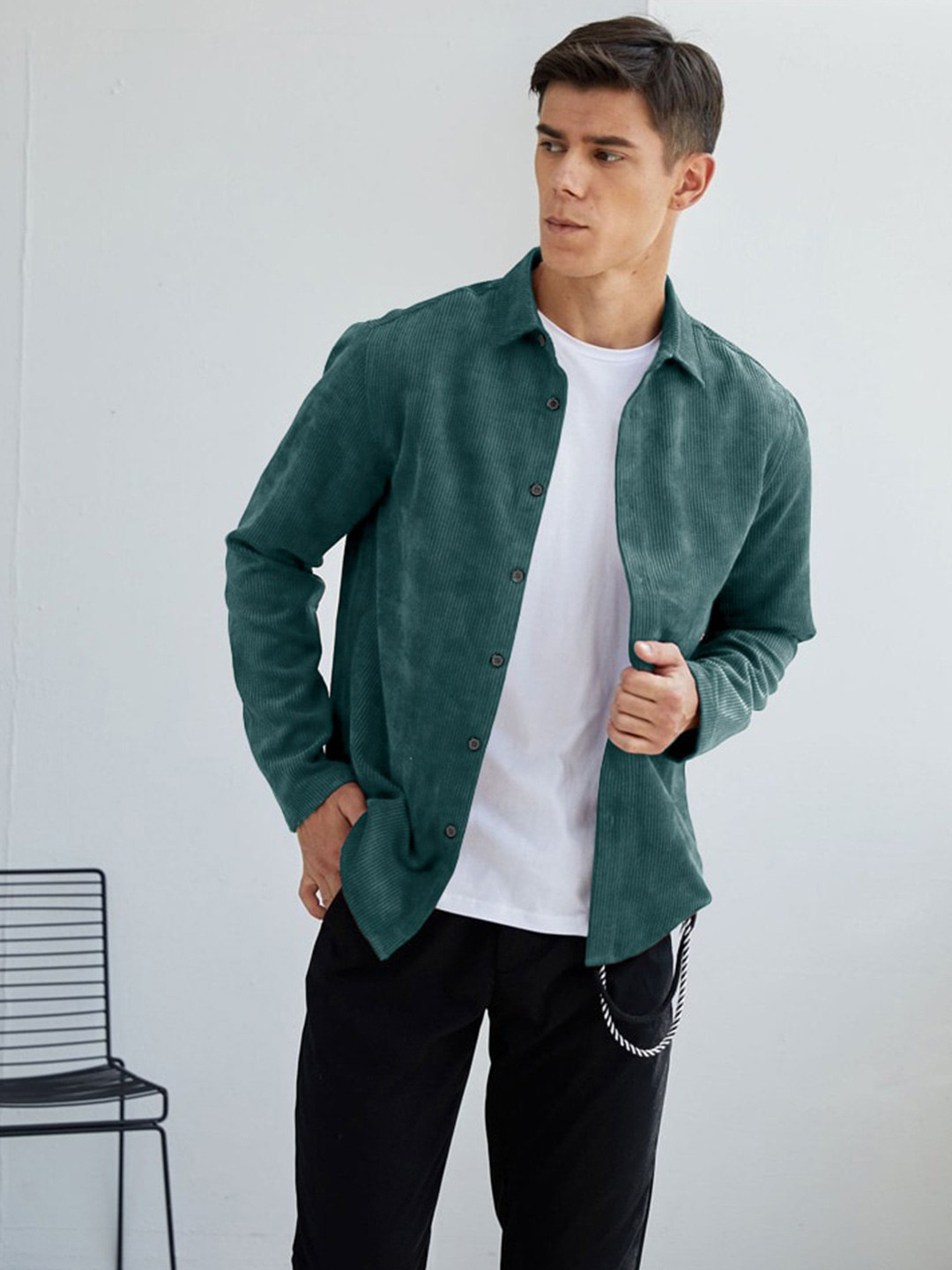 HAMPTONS Mens Cotton Corduroy Full Sleeves Casual Shirt