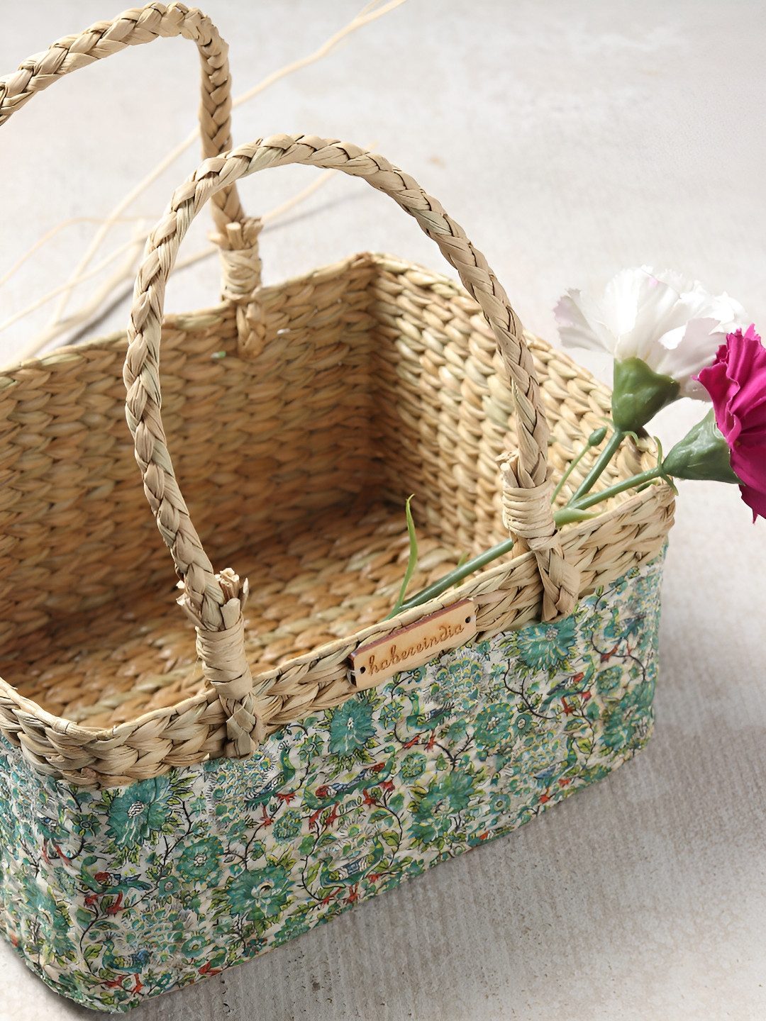HABERE INDIA Bohemian White & Green Printed Fruit Organiser