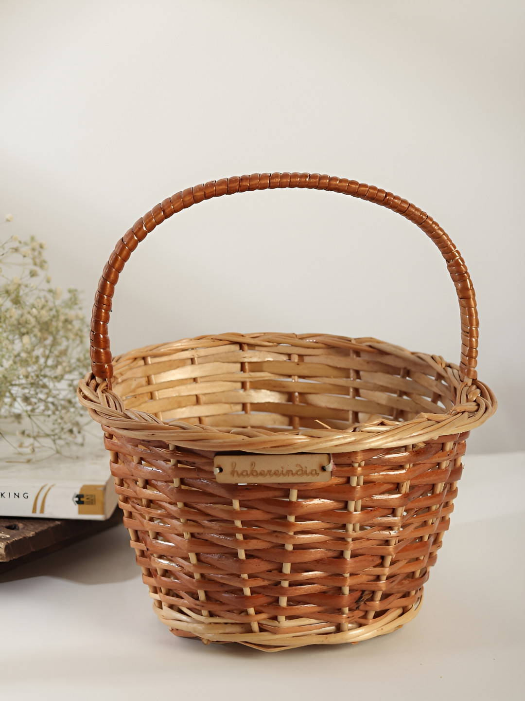 HABERE INDIA Bohemian Brown Self Design Regular Tote Basket Organiser