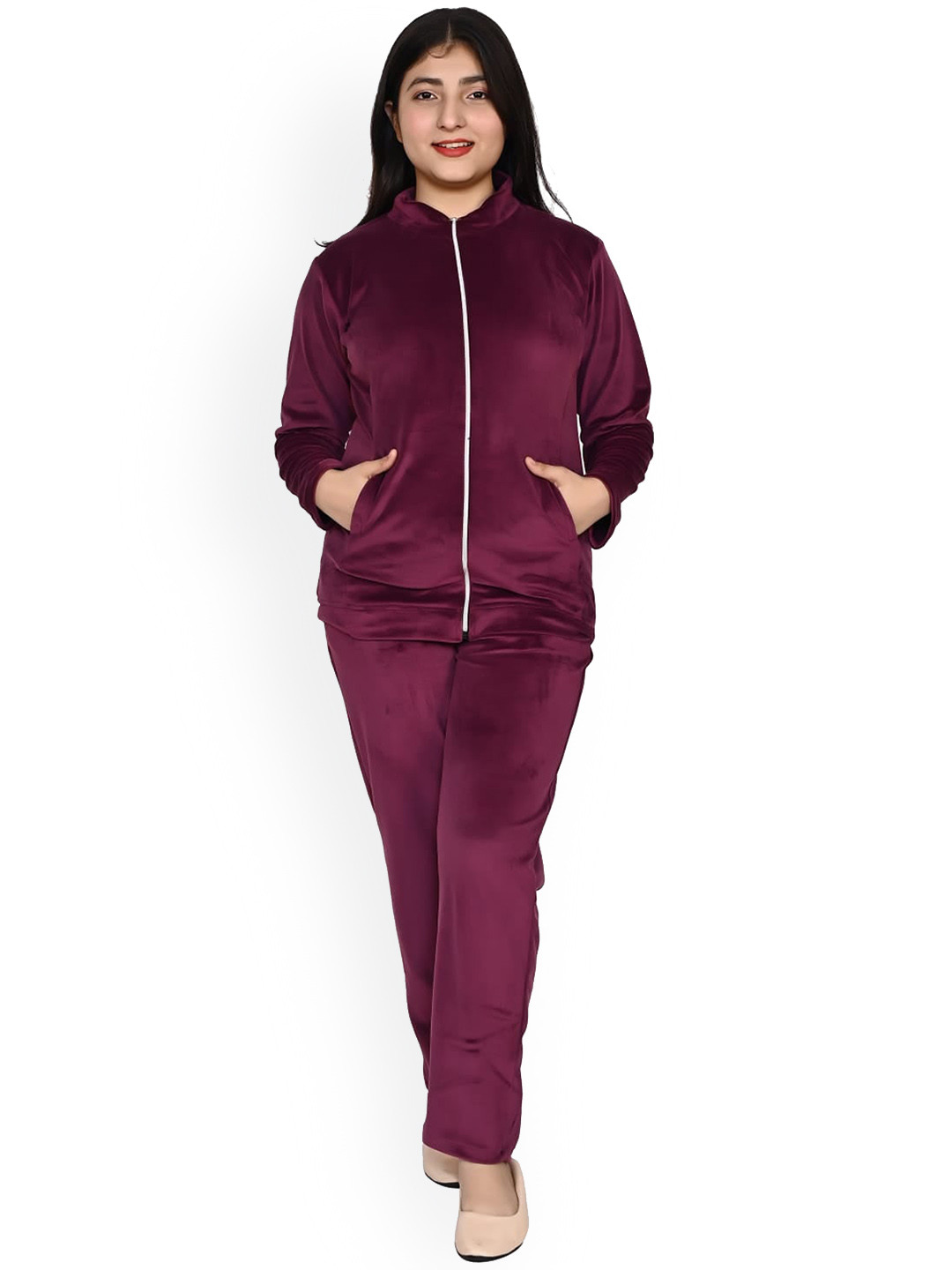 FELLAMO Girls High Neck Long Sleeves Velvet Sweatshirt With Trousers
