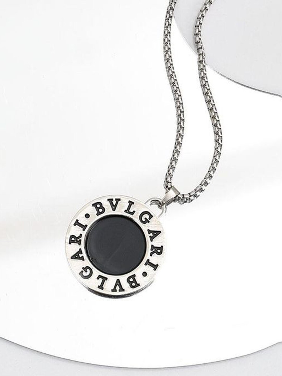 FIMBUL Men Silver-Plated & Round Shaped Stainless Steel Pendants With Chain
