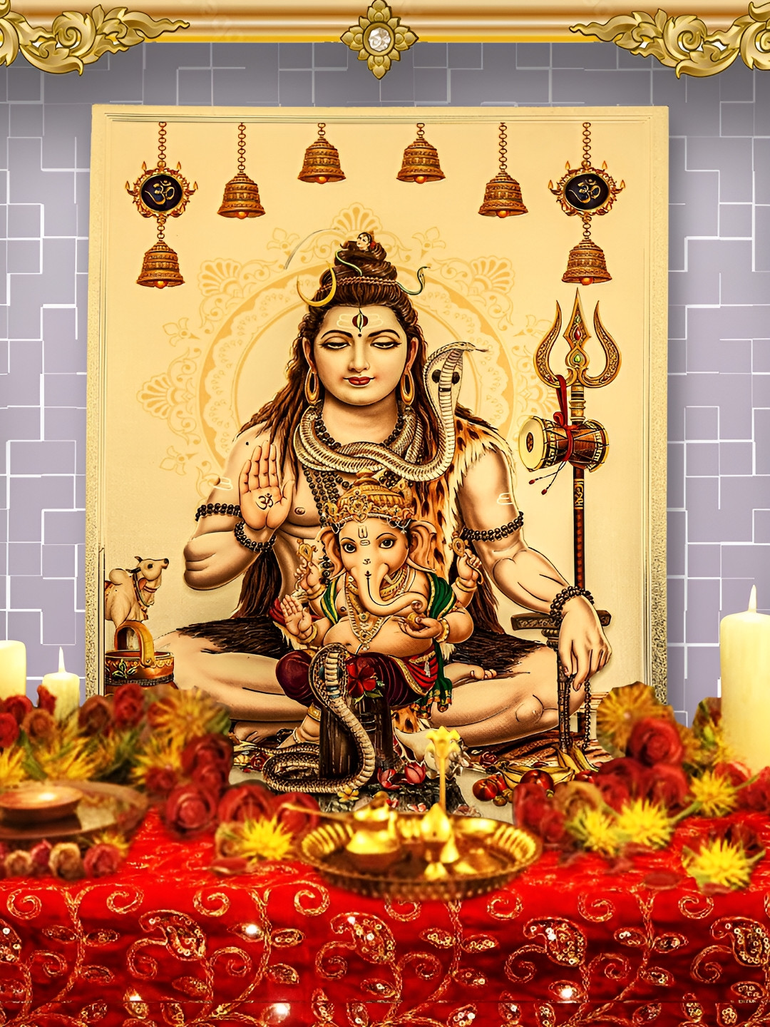 Hawai Gold Plated Lord Shiva Ganesha Religious Wall Photo Frames