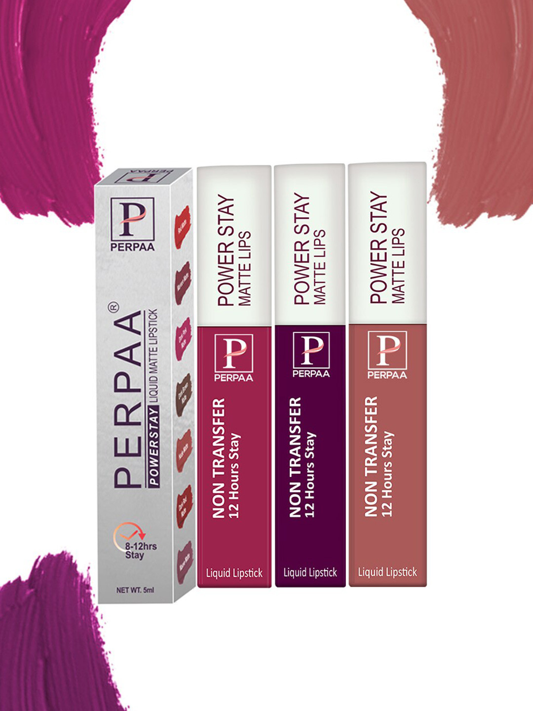 PERPAA Set Of 3 Power Stay Long Lasting Liquid Matte Lipstick-5ml Each-01-16-23