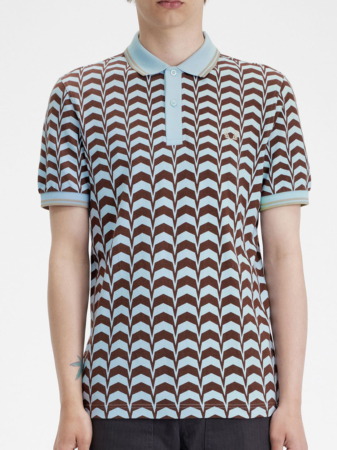 Fred Perry Abstract Printed Polo Collar Short Sleeves Pockets Casual T-shirt