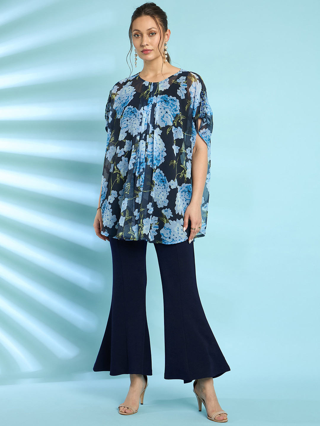 Antheaa Embellished Floral Printed Top Trousers Co-Ords Set