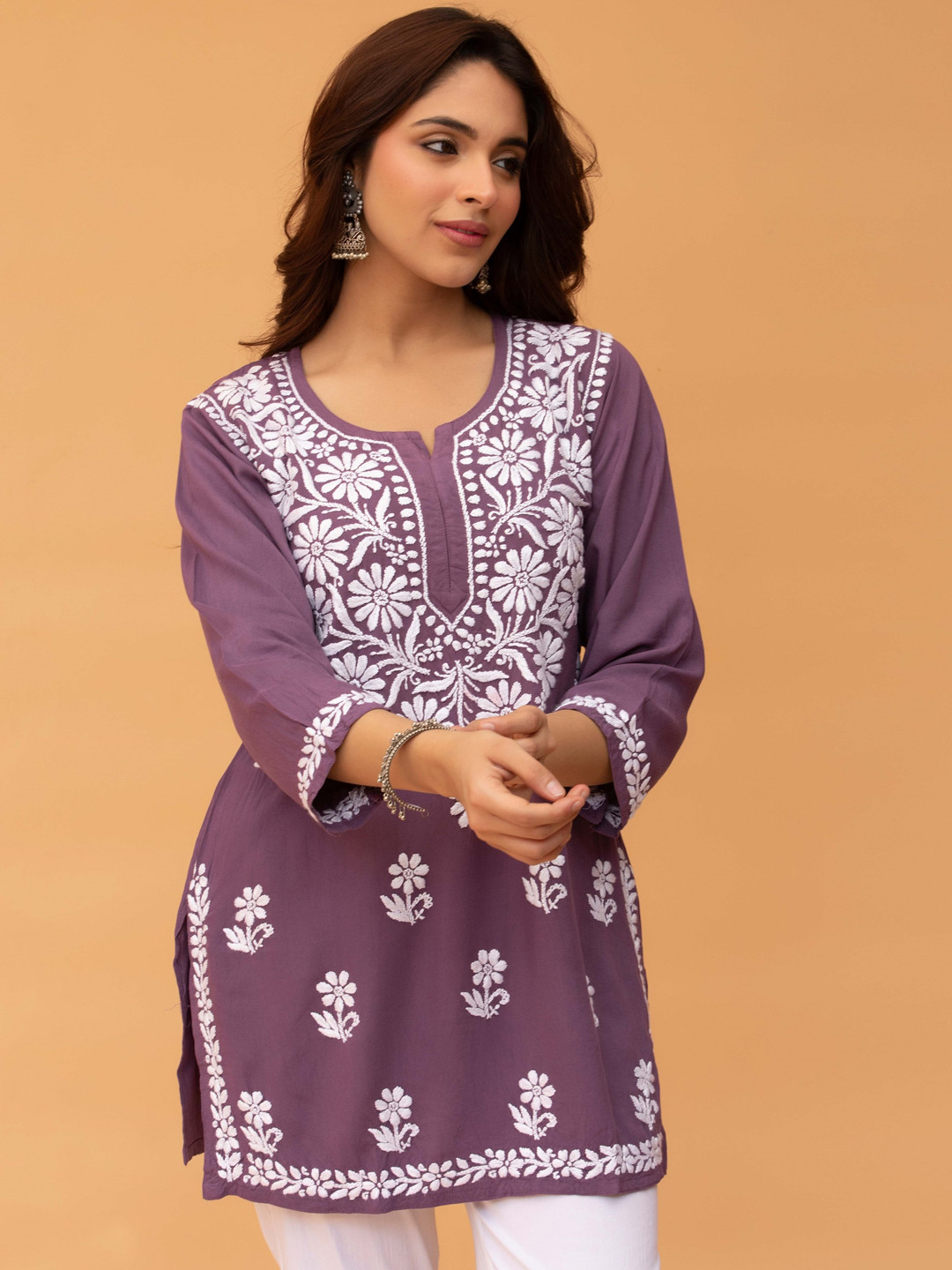 HOUSE OF KARI Floral Printed Gotta Patti Round Neck Handloom A-Line Kurti
