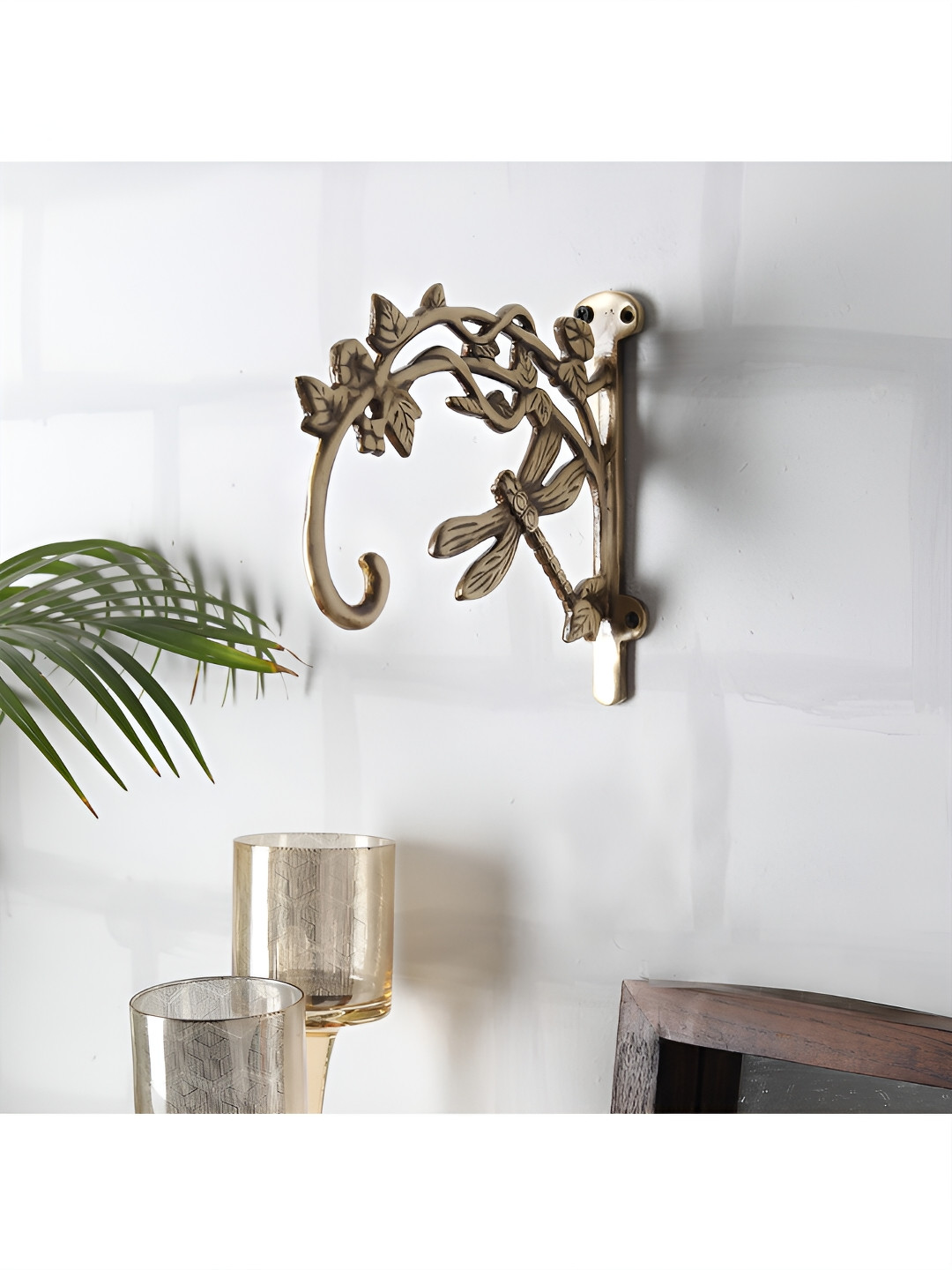 Two Moustaches Brown Textured Brass Dragon Fly Style Handmade Wall Lantern Diya Hanger