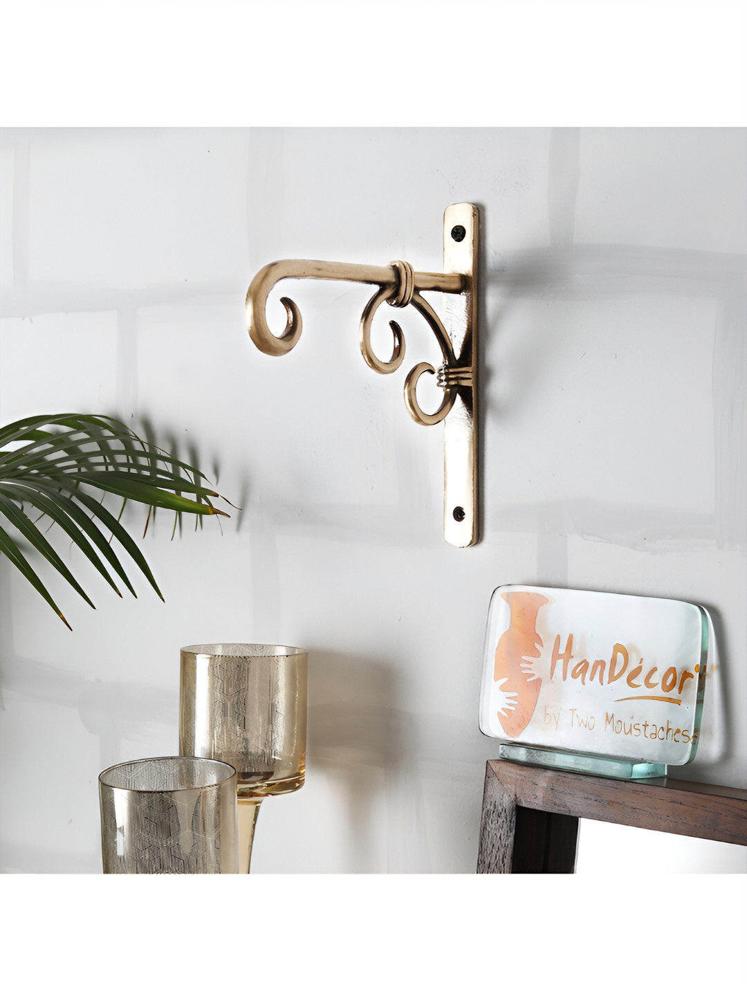 Two Moustaches Brown Textured Brass Wall Lantern Diya Hanger