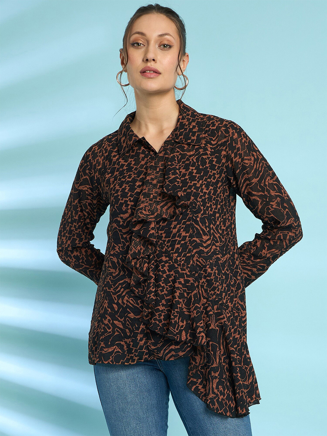 Antheaa Geometrical Print Shirt Style Top