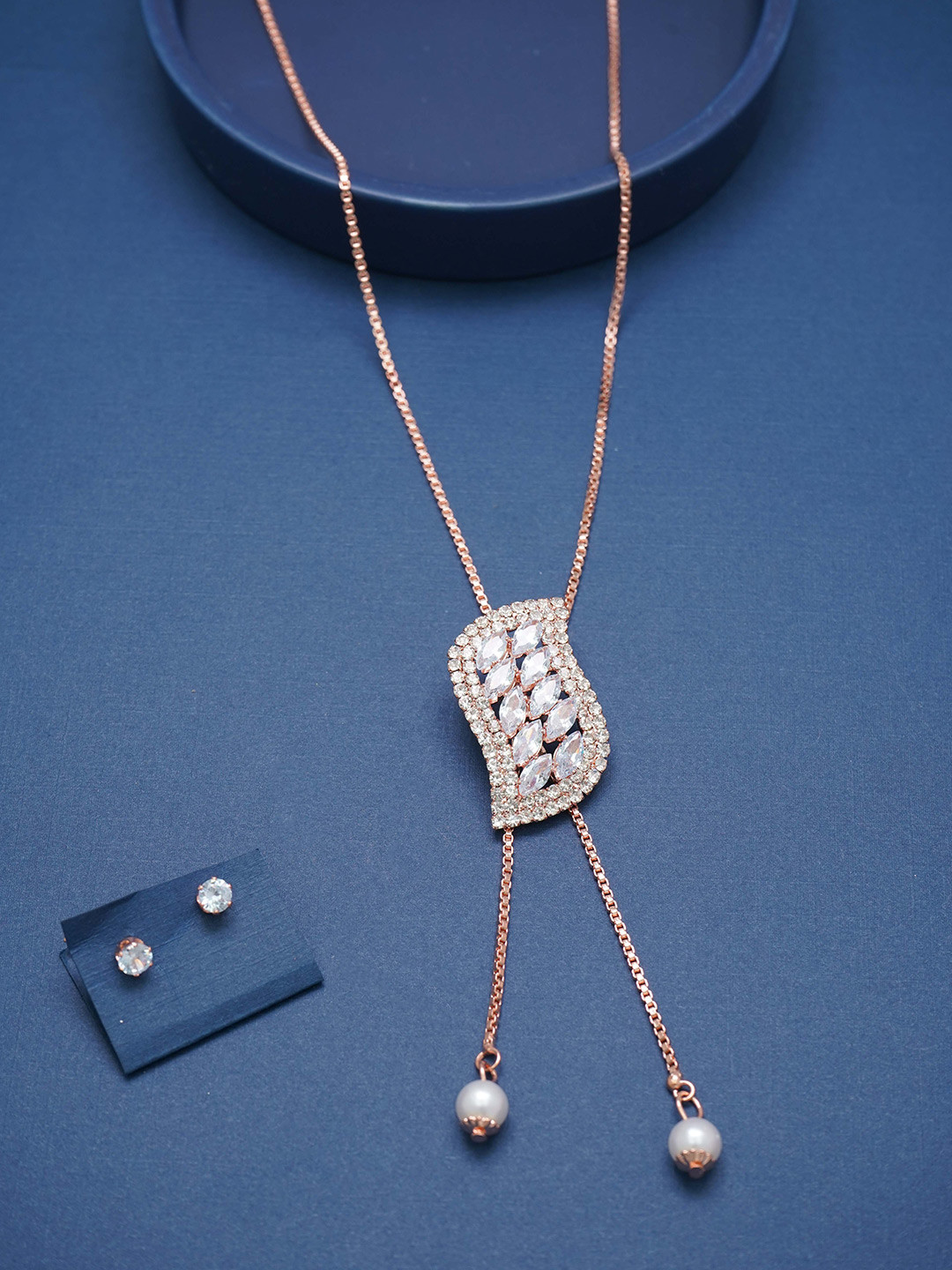 Ramdev Art Fashion Jwellery Rose Gold-Plated American Diamond Studded Necklace