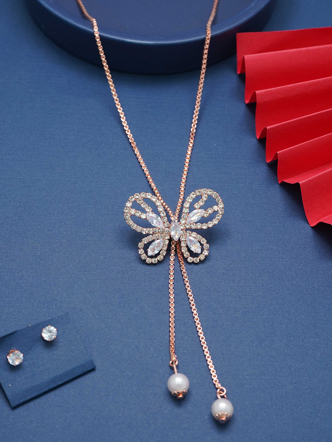 Ramdev Art Fashion Jwellery Rose Gold-Plated American Diamond Studded Necklace