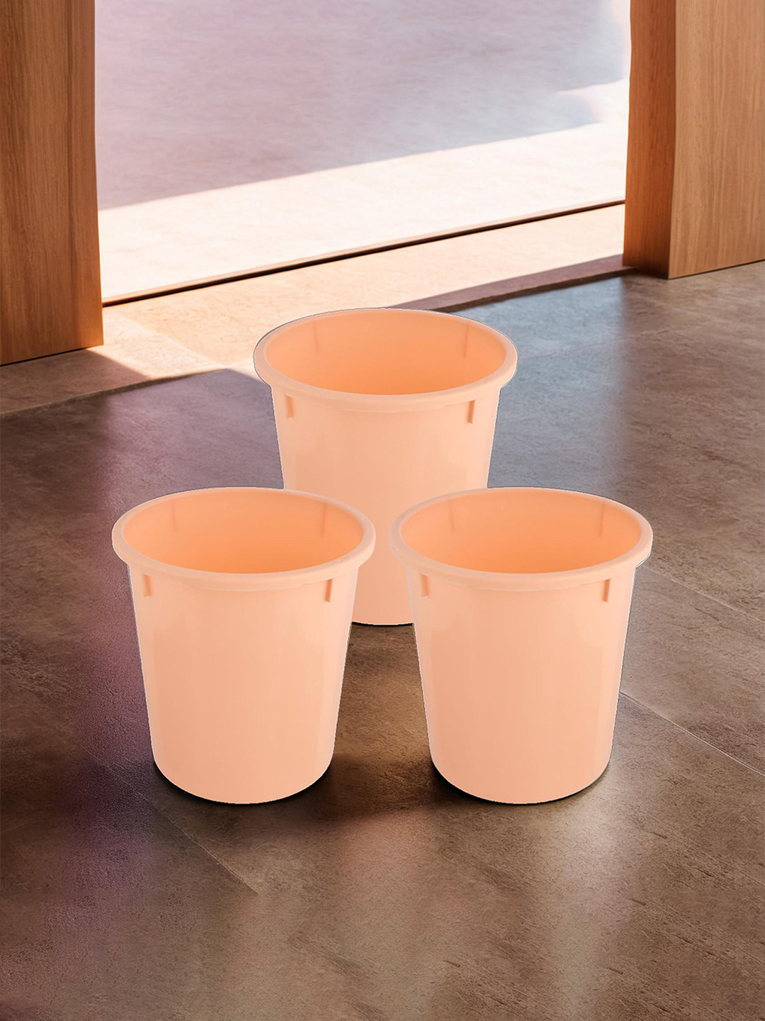 Kuber Industries Peach-Colored 3 Pieces Garbage Dustbin