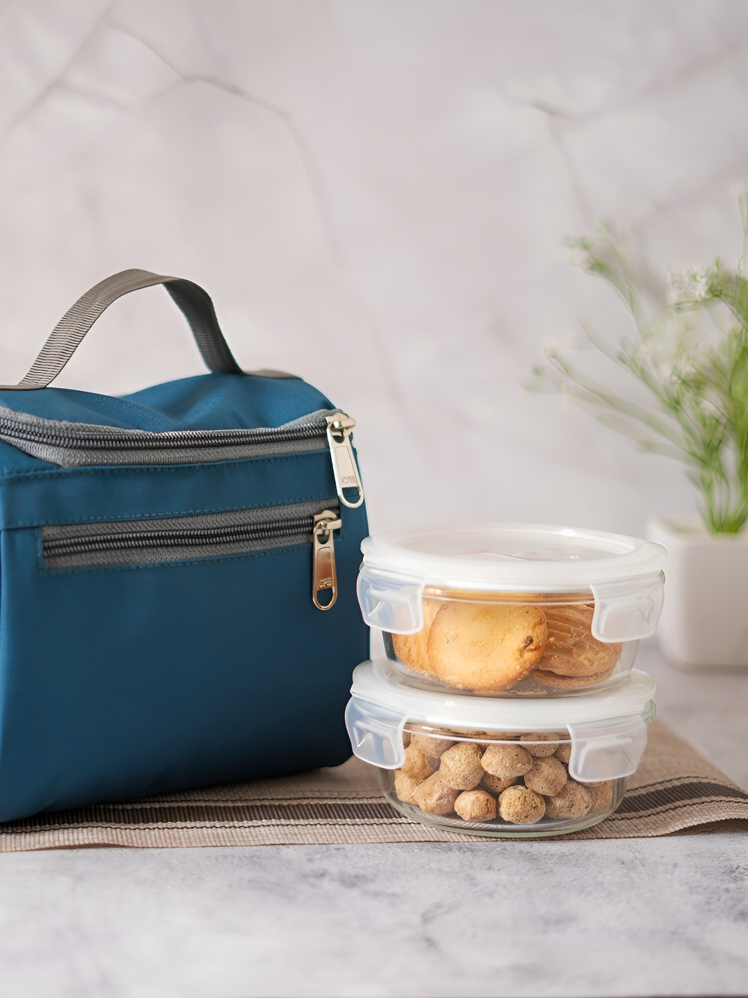 Femora Glass Dishwasher and Microwave Safe 2PCs Lunch Box With Spoon and Fork