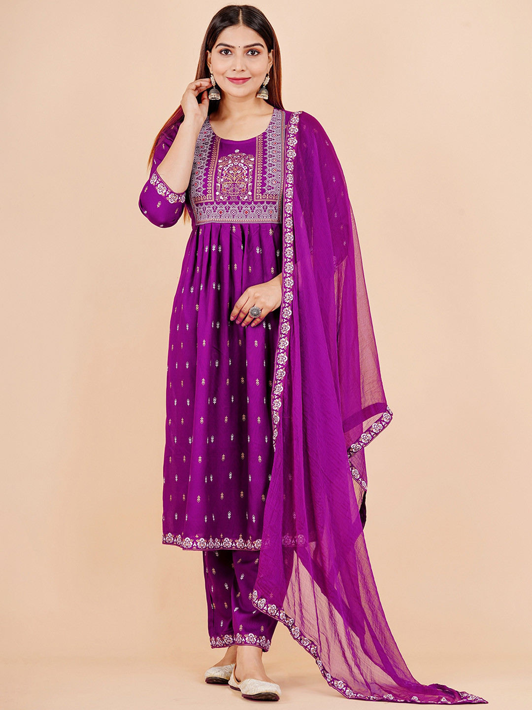 ASHRU Ethnic Motifs Printed Empire Kurta with Trousers & Dupatta
