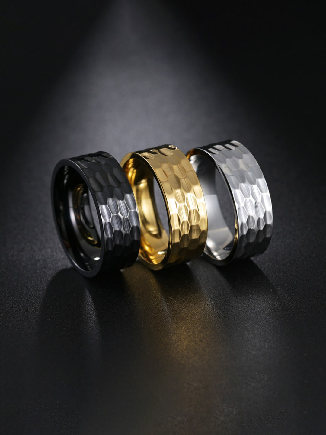 SALTY Stainless Steel Textured Band Finger Rings