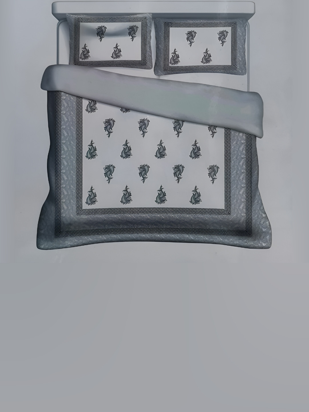 Signature Grey Floral Pure Cotton 210 TC King Bedsheet with 2 Pillow Covers-114 x 114 inches