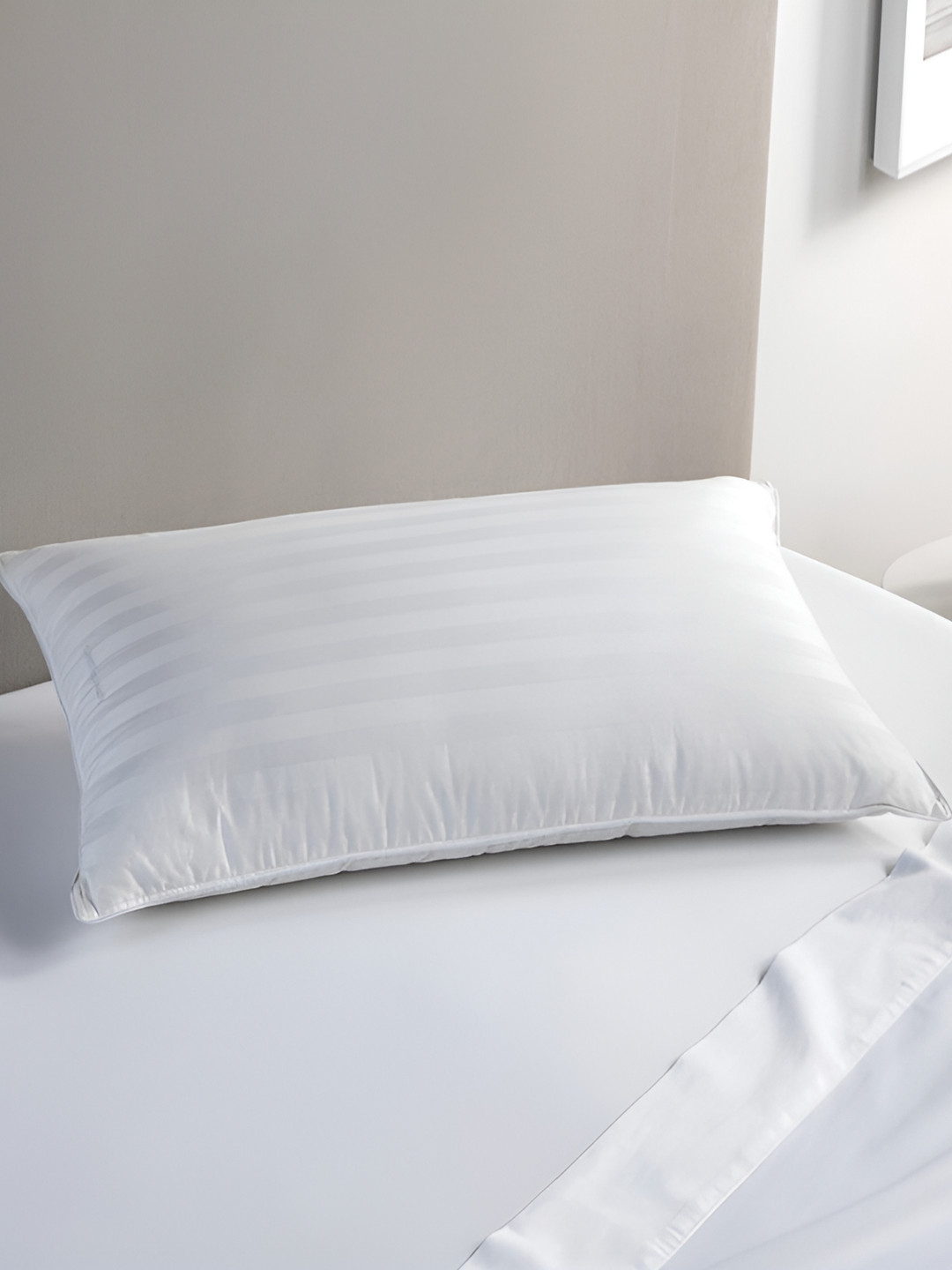 UrbanArts White Striped Polyester Breathable Medium Fibre Sleep Pillow-43.18 x 68.58 cm