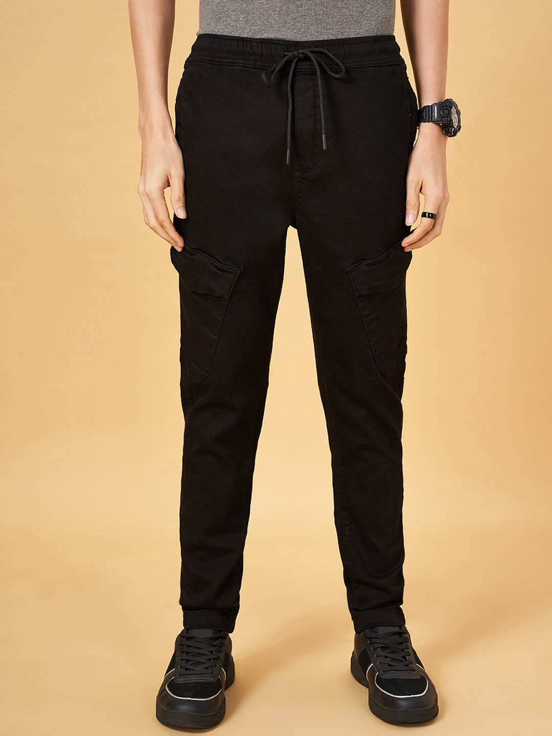 People Men Black Mid Rise Cotton Track Pants