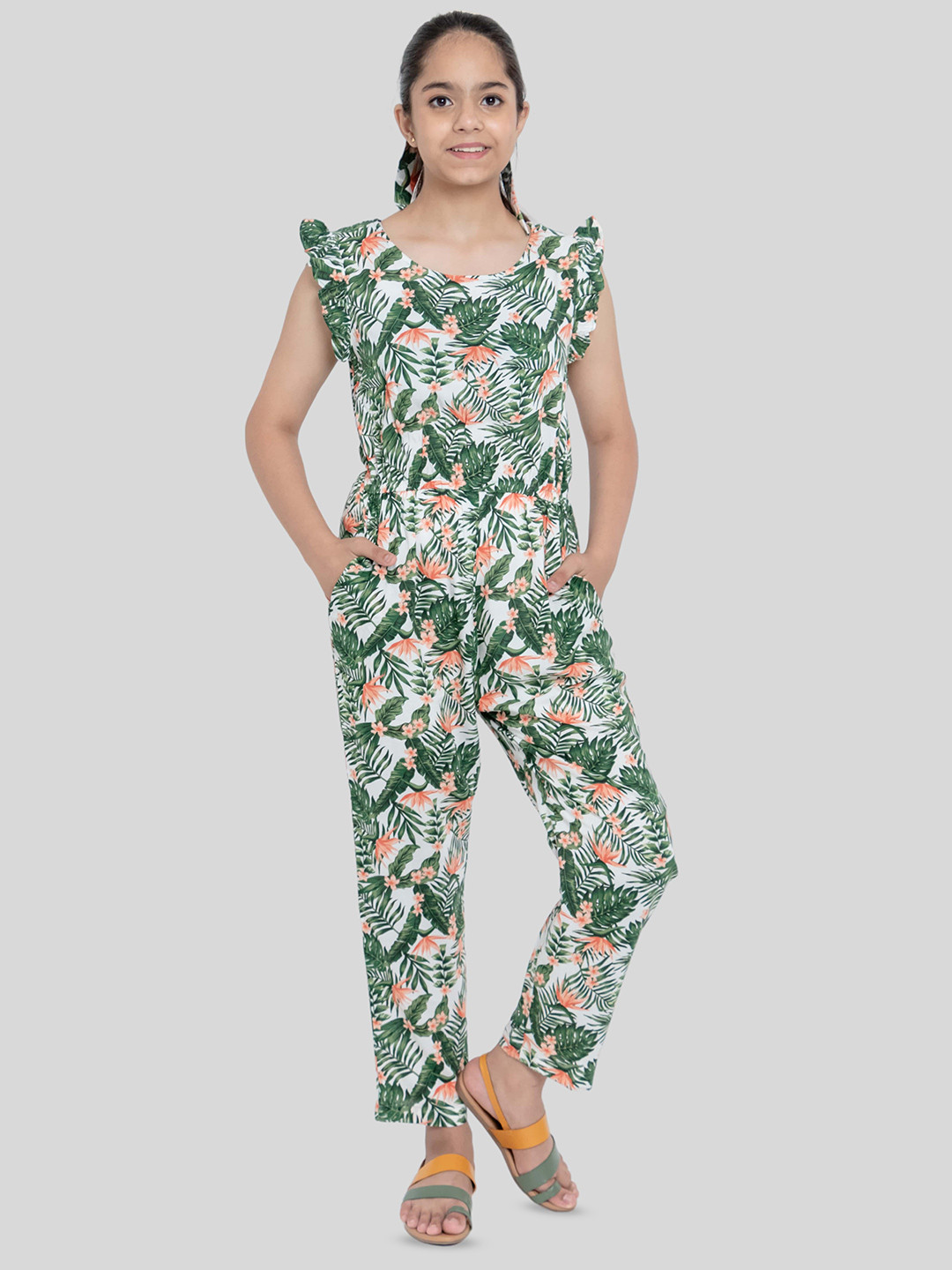 TWEENY MINI Girls Tropical Printed Basic Jumpsuit