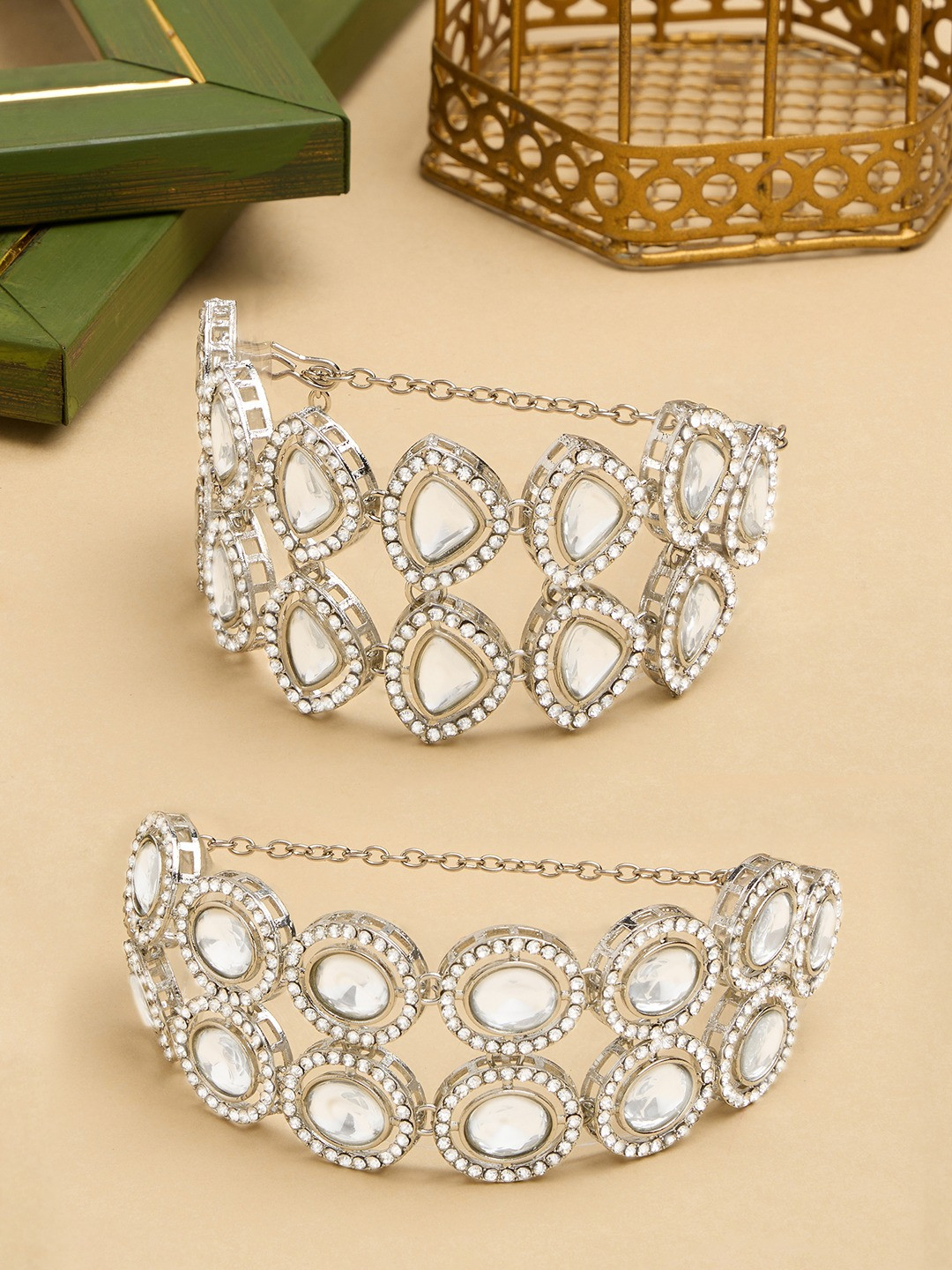 Zaveri Pearls Set of 2 Silver-Plated Austrian Diamonds Studded Wraparound Bracelets