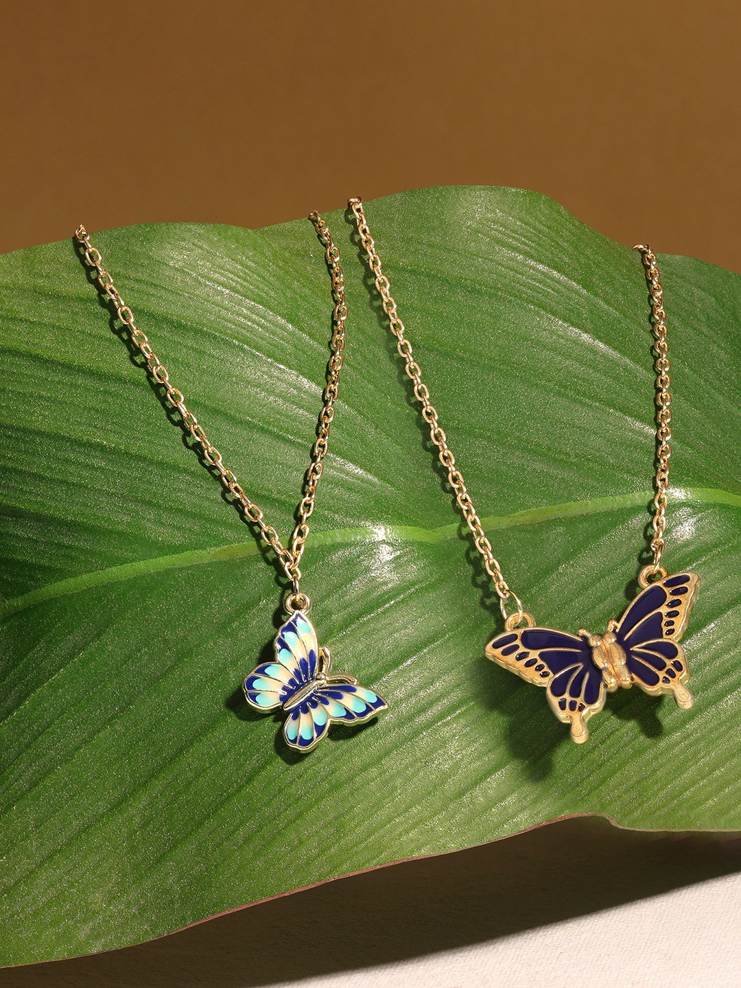 Zaveri Pearls Set of 2 Gold-Plated Stone Studded Butterflies Chains