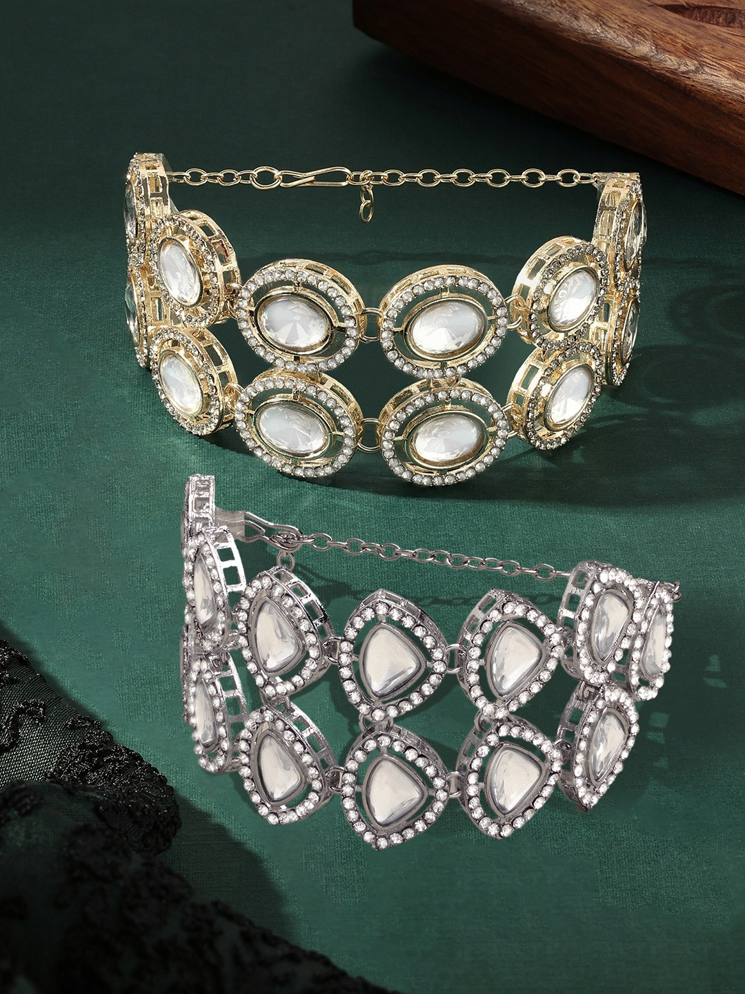 Zaveri Pearls Set of 2 Gold-Plated Austrian Diamonds Studded Wraparound Bracelets
