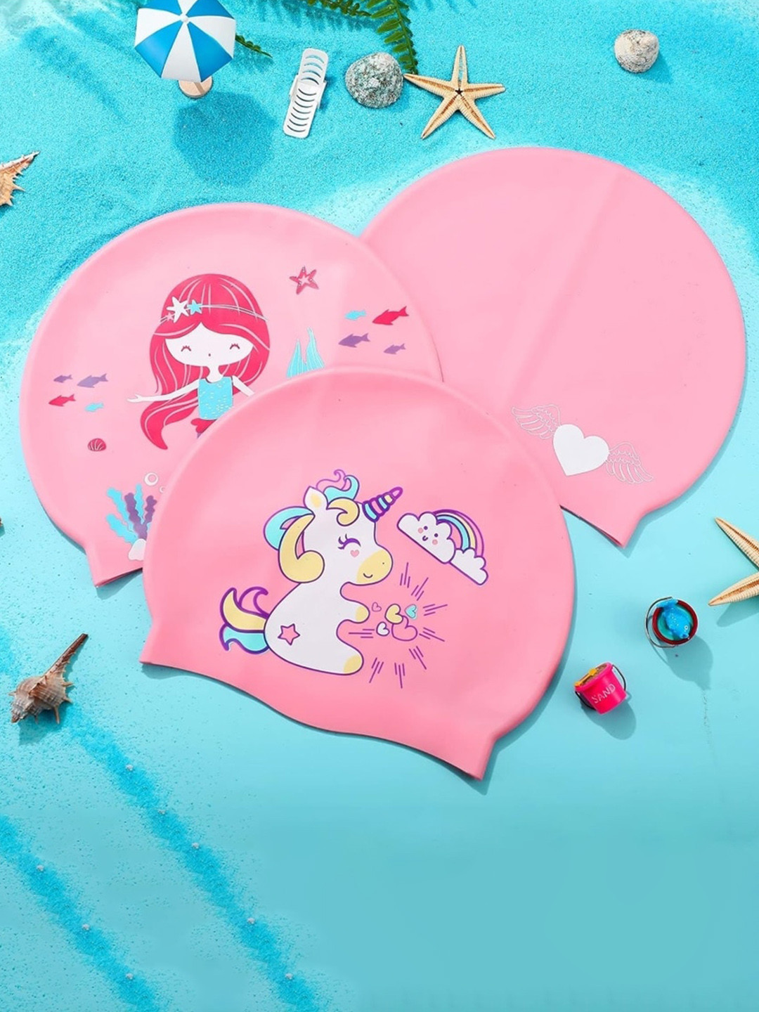 EL REGALO Girls Pack Of 3 Printed Swim Caps