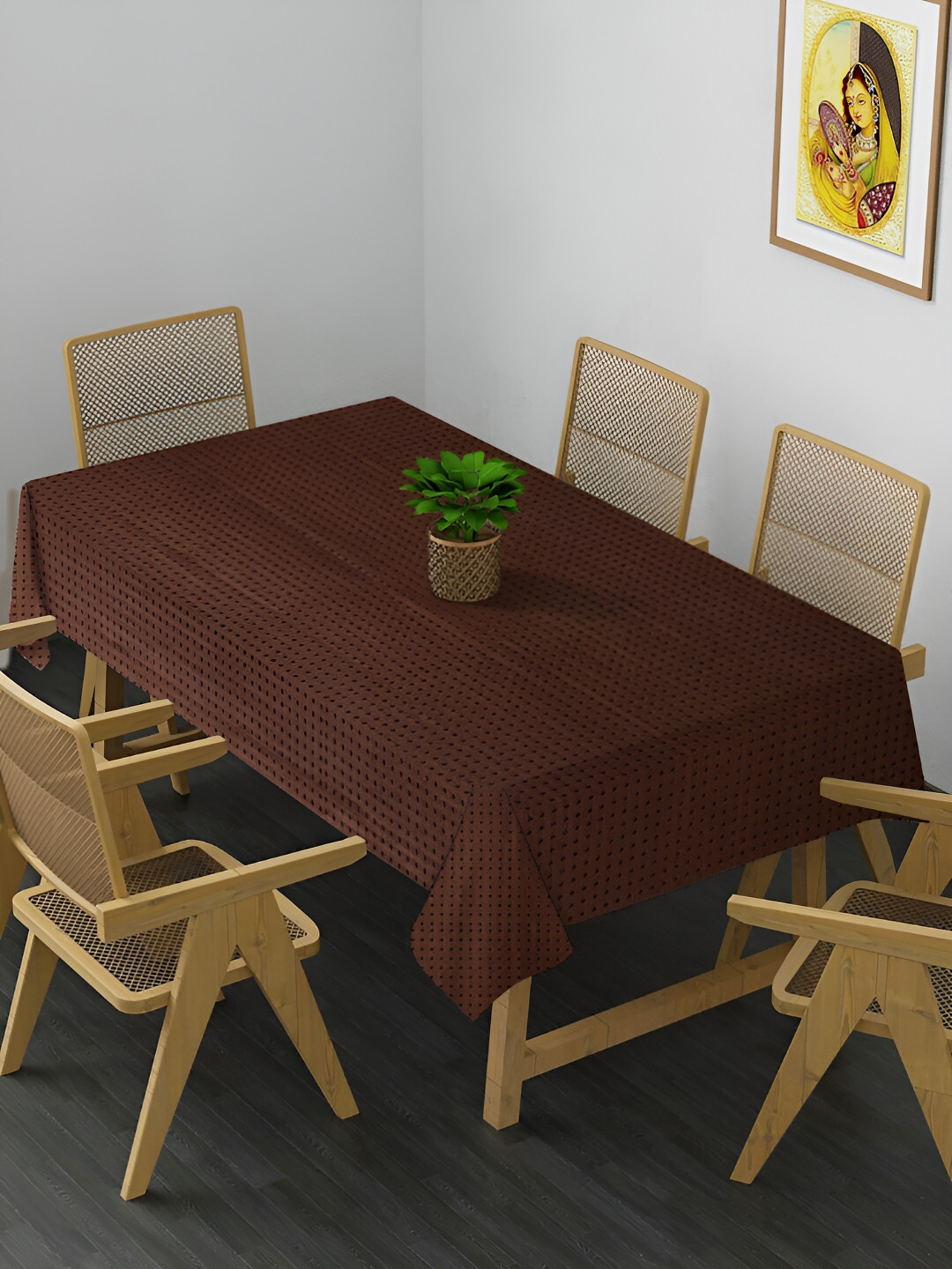 Arrabi Brown Polka-dot Textured Rectangle 8-Seater Table Cover