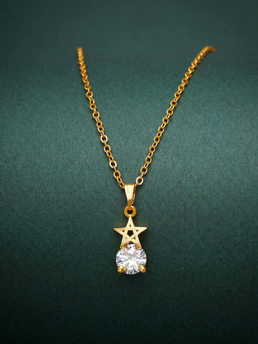 Ramdev Art Fashion Jwellery Gold-Plated AD Studded Star Pendant With Chain