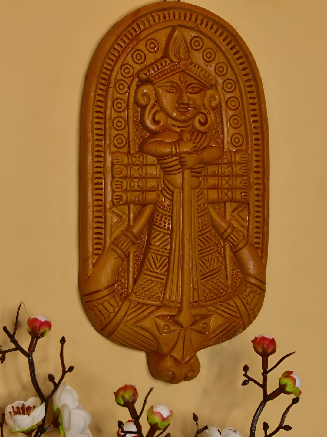 SOWPEACE Wall Of Devi Brown Terracotta Natural Prayer Room Tiny Showpiece - 0.6 Inches